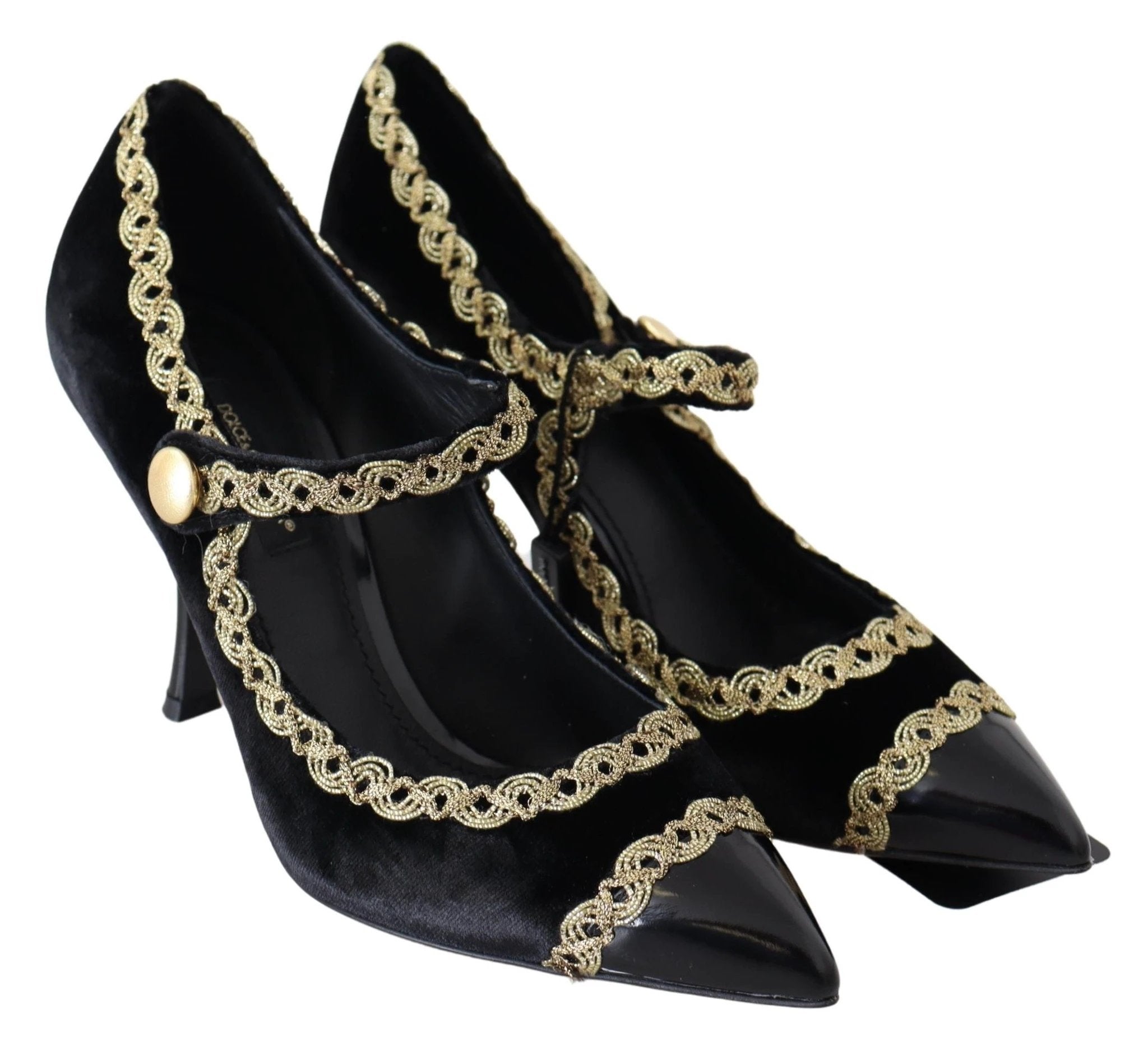 Dolce & Gabbana Black Velvet Gold Mary Janes Pumps by Dolce & Gabbana