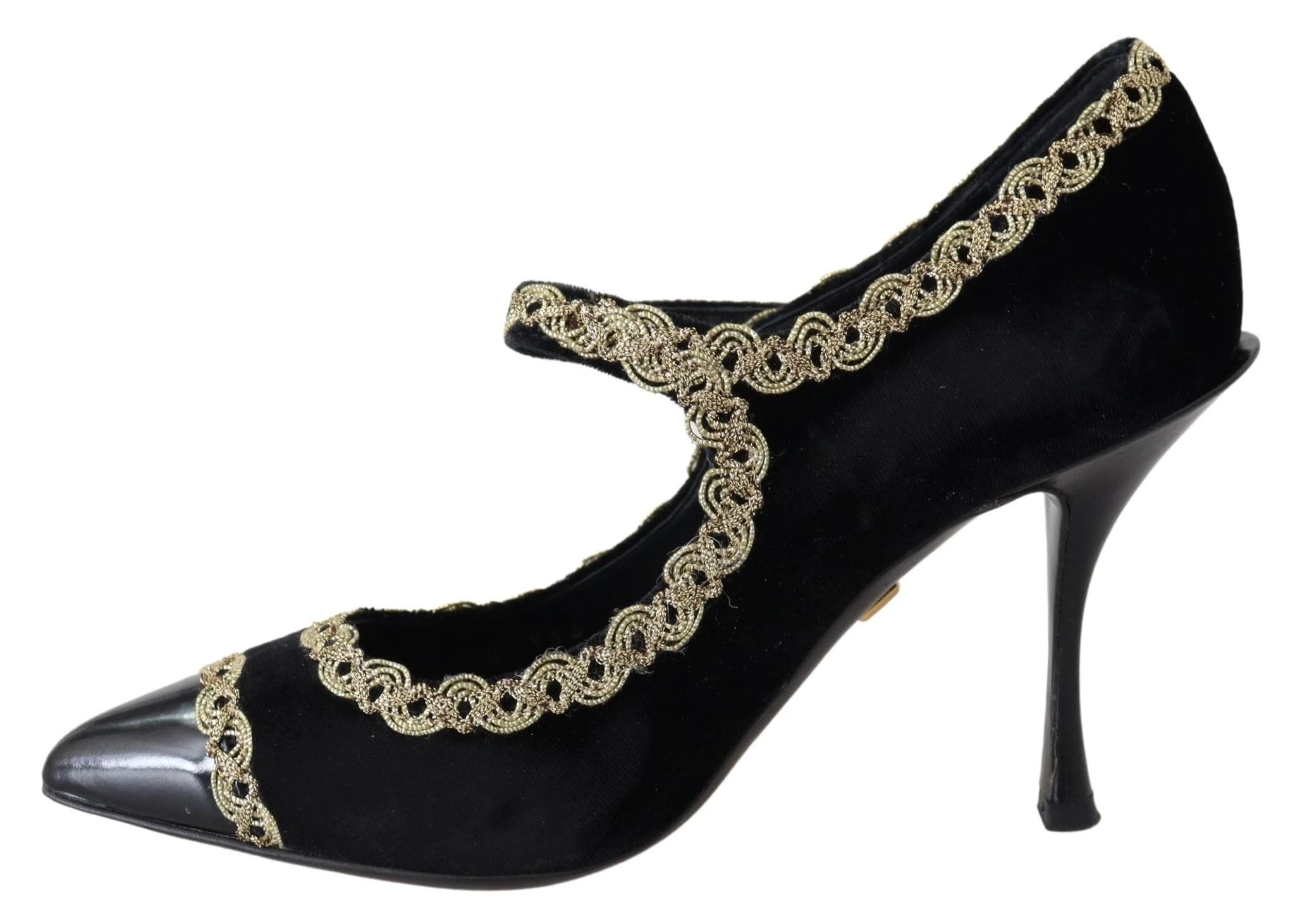 Dolce & Gabbana Black Velvet Gold Mary Janes Pumps by Dolce & Gabbana