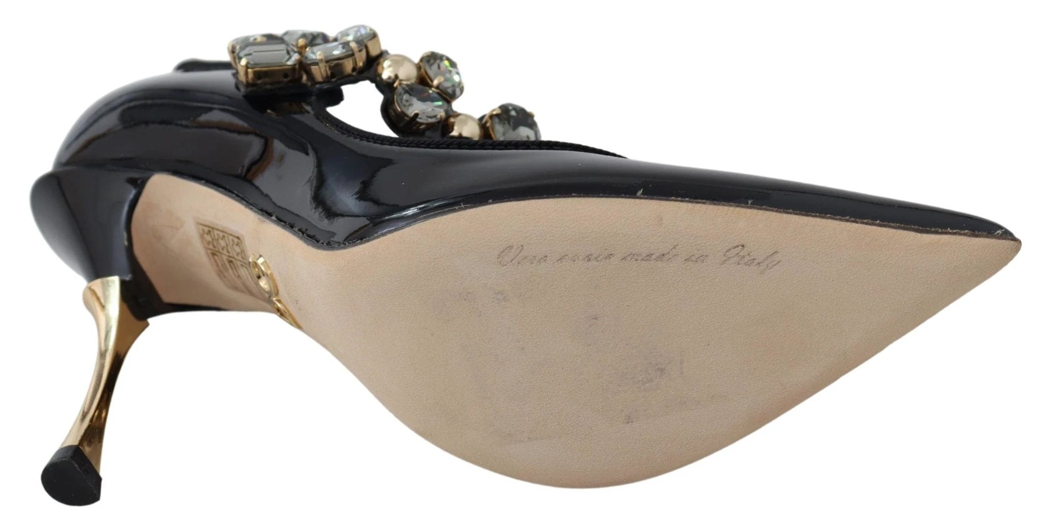 Dolce & Gabbana Black Leather Crystal Shoes Mary Jane Pumps by Dolce & Gabbana