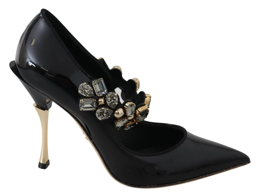 Dolce & Gabbana Black Leather Crystal Shoes Mary Jane Pumps by Dolce & Gabbana