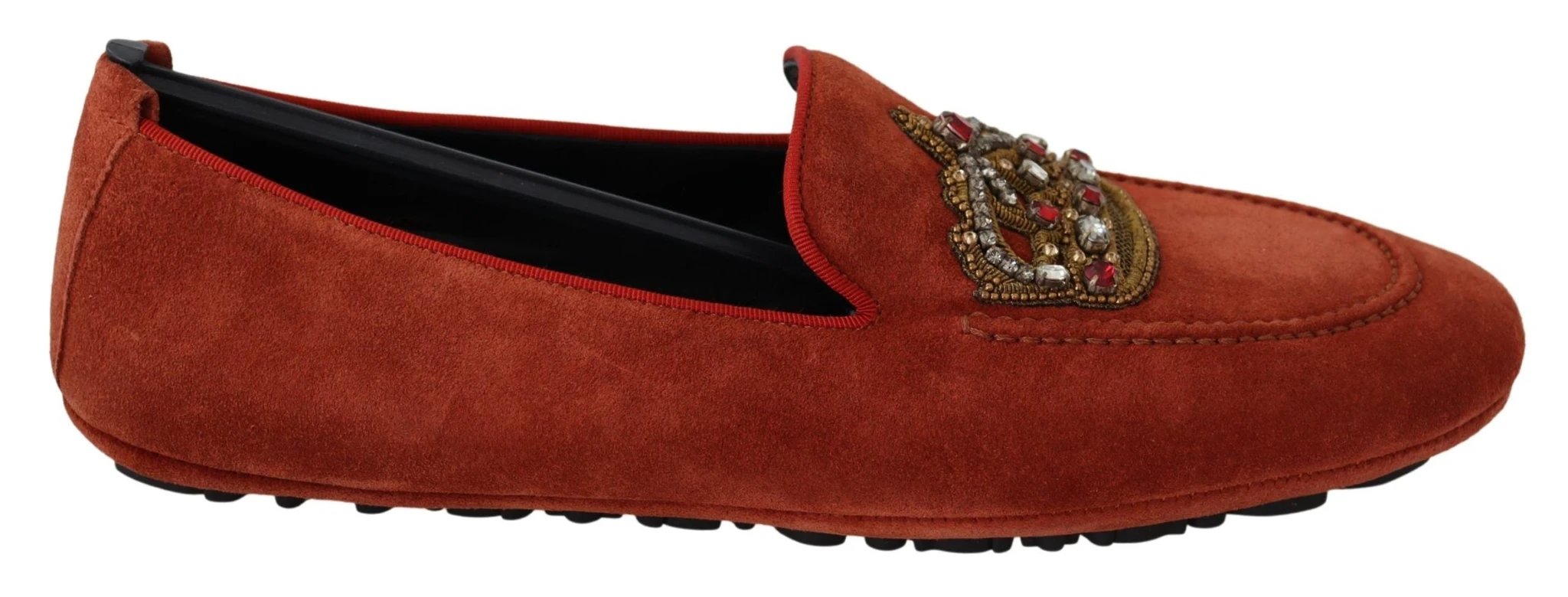 Dolce & Gabbana Orange Leather Crystal Crown Loafers Shoes by Dolce & Gabbana