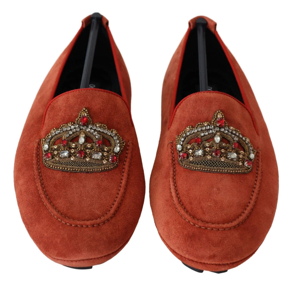 Dolce & Gabbana Orange Leather Crystal Crown Loafers Shoes by Dolce & Gabbana