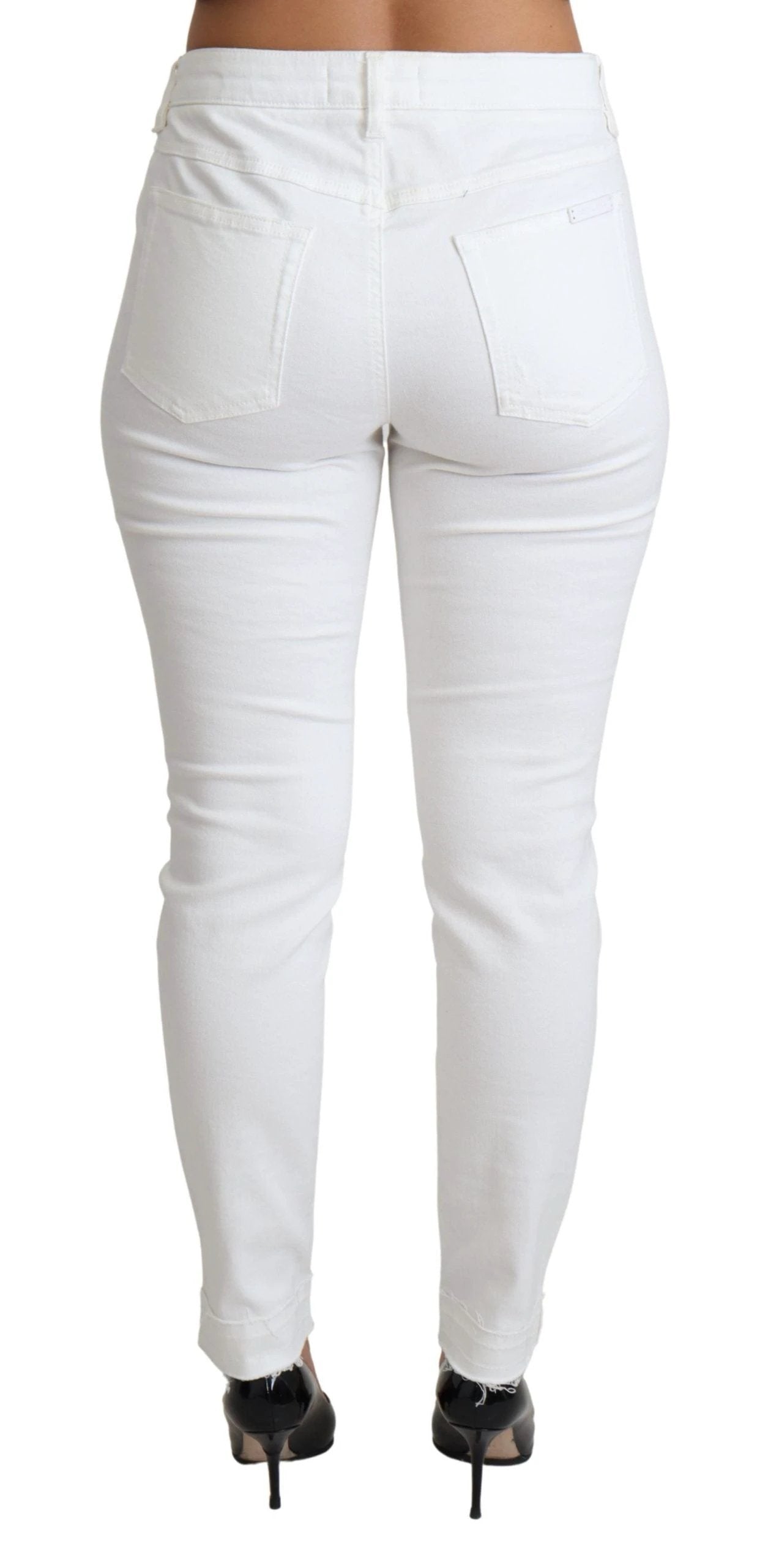 Dolce & Gabbana White Tattered Skinny Denim Cotton Stretch Jeans by Dolce & Gabbana