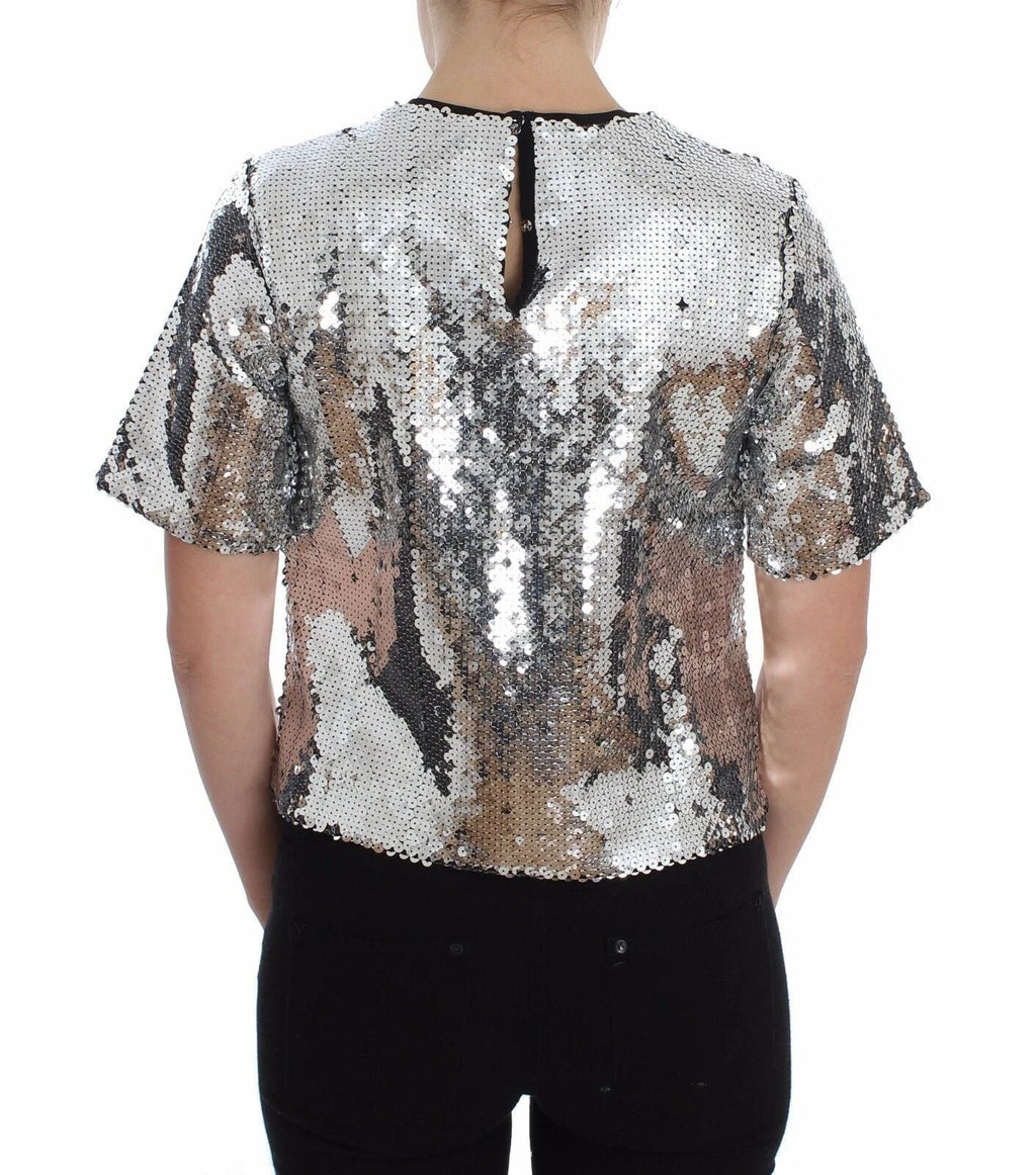 Dolce & Gabbana Silver Sequined Crewneck Blouse T-shirt Top by Dolce & Gabbana