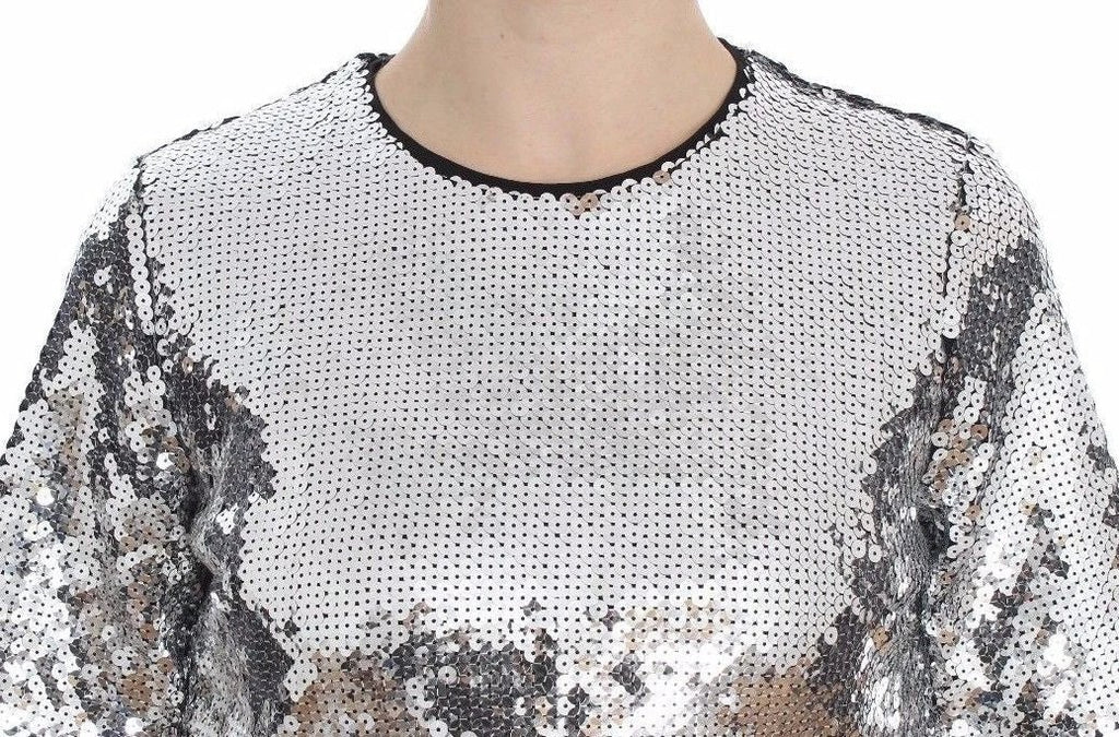 Dolce & Gabbana Silver Sequined Crewneck Blouse T-shirt Top by Dolce & Gabbana