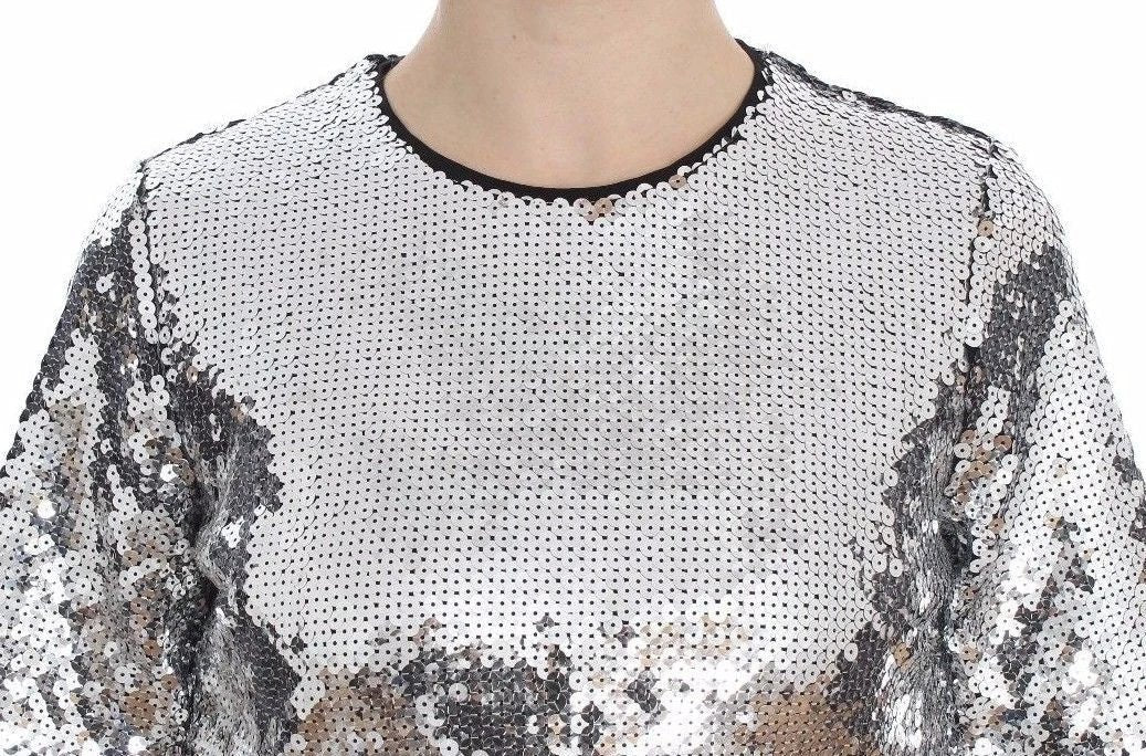 Dolce & Gabbana Silver Sequined Crewneck Blouse T-shirt Top by Dolce & Gabbana