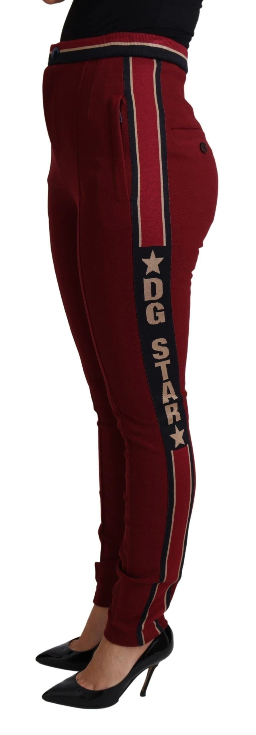 Dolce & Gabbana Red DG Star Striped Skinny Cotton Pant by Dolce & Gabbana