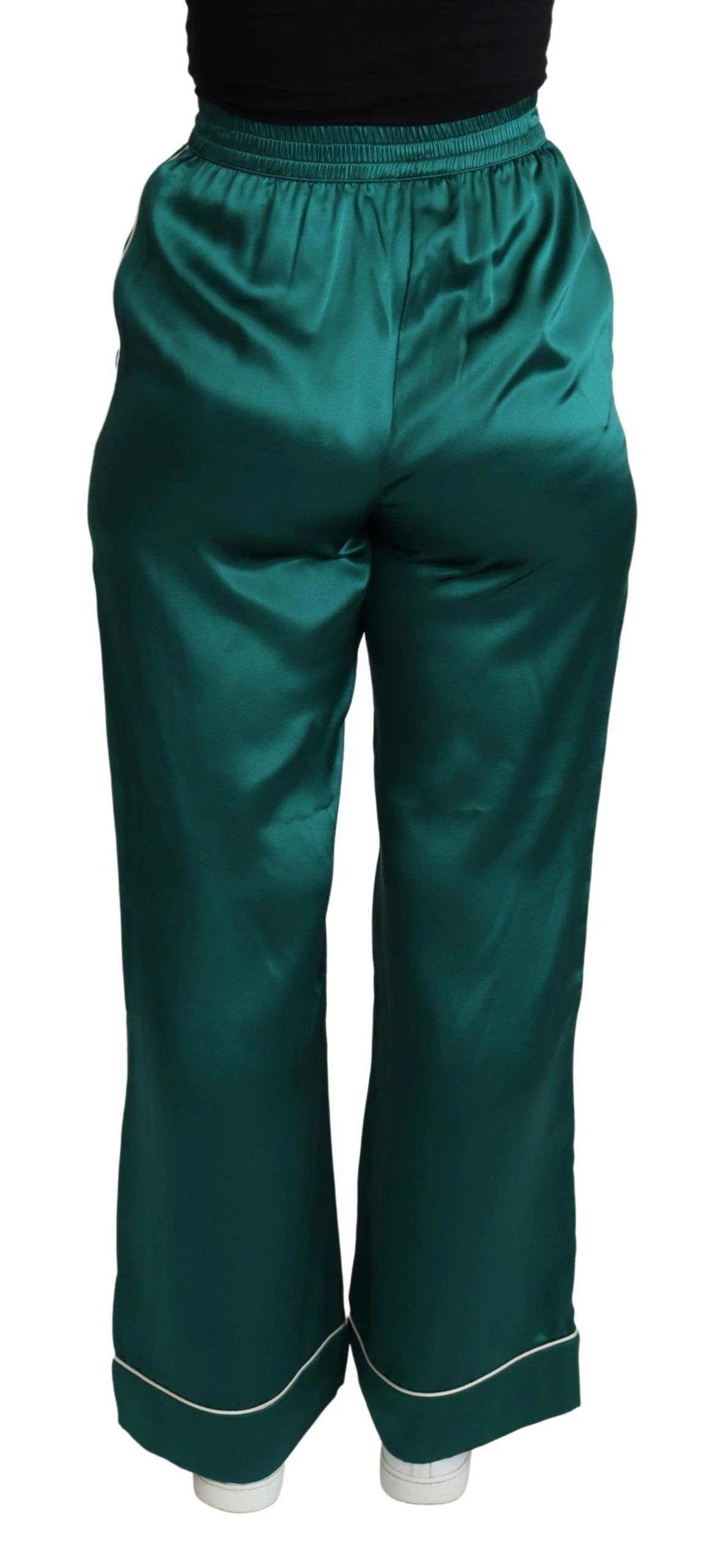 Dolce & Gabbana Green High Waist Pajama Trouser Silk Pant by Dolce & Gabbana