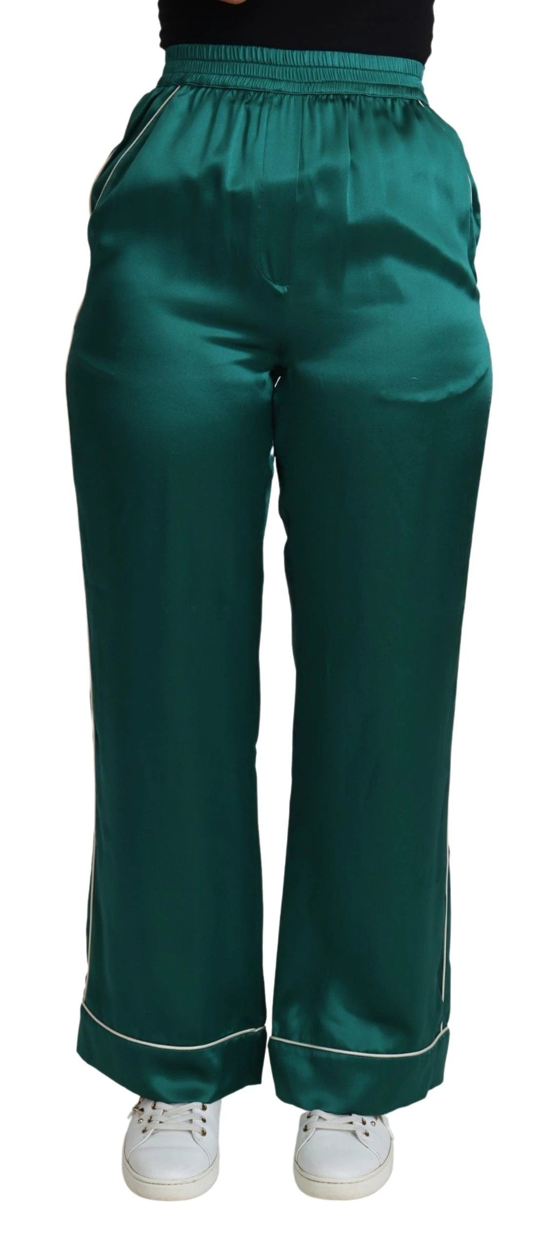 Dolce & Gabbana Green High Waist Pajama Trouser Silk Pant by Dolce & Gabbana