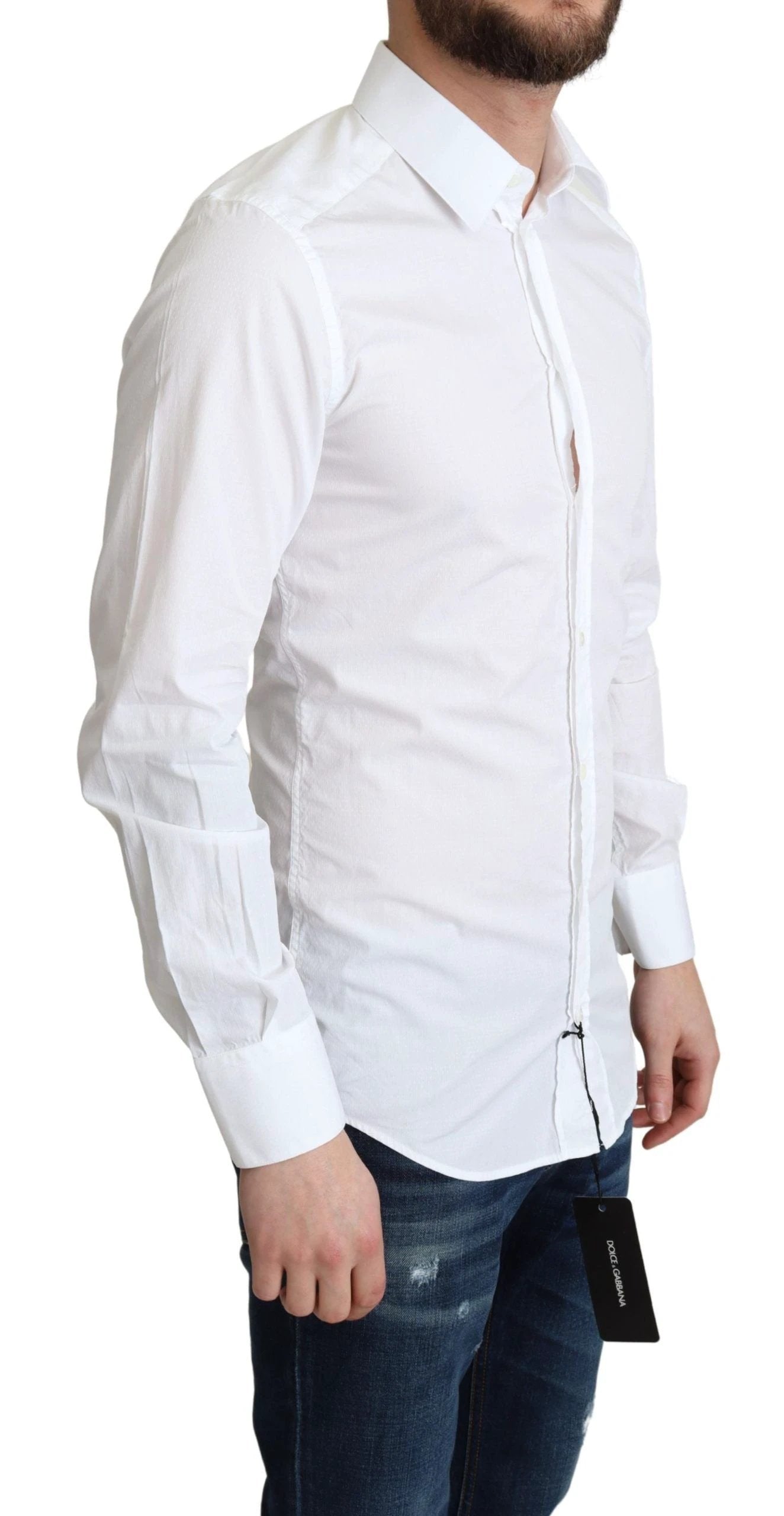 Dolce & Gabbana White Cotton Long Sleeves Men Formal Shirt by Dolce & Gabbana