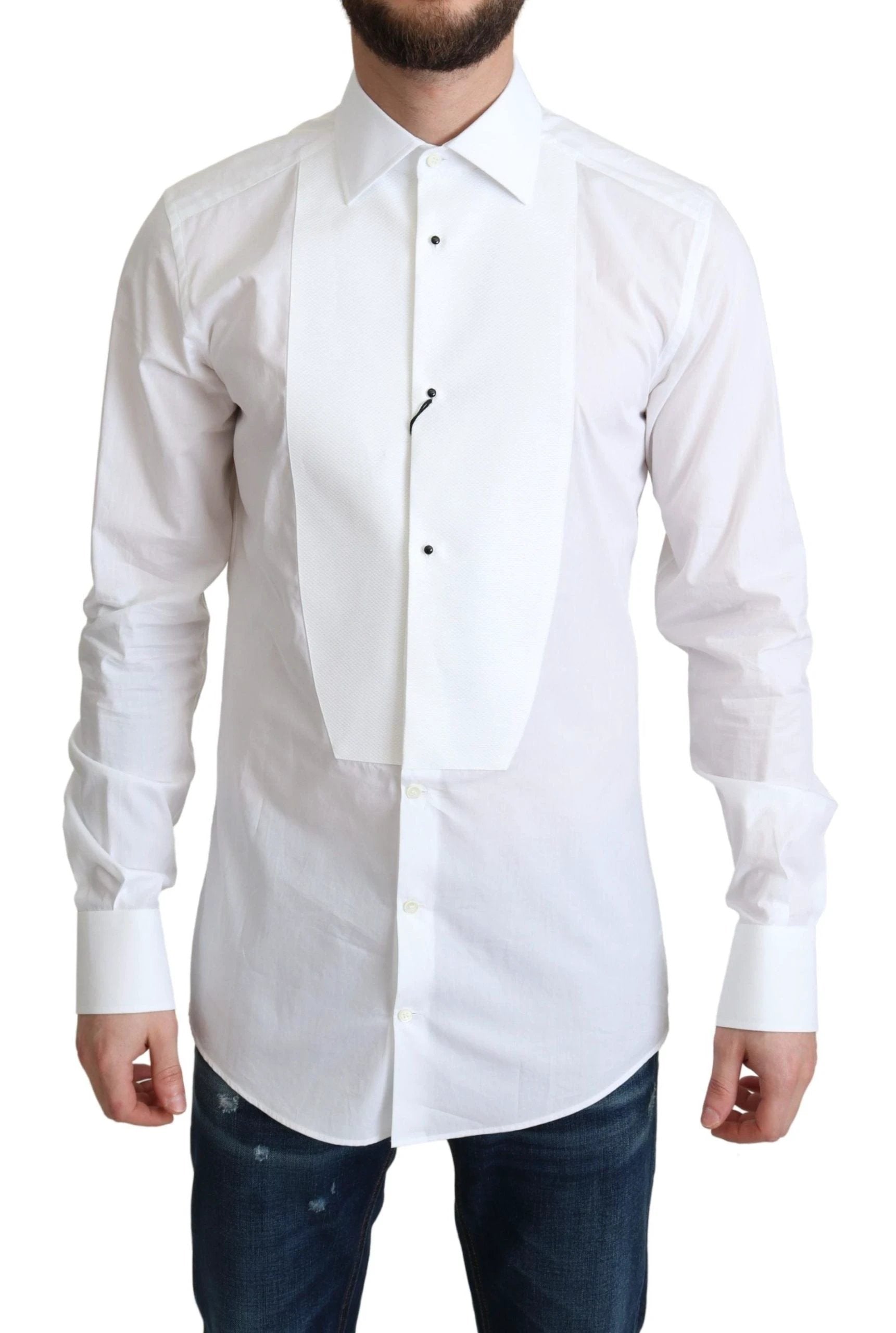 Dolce & Gabbana White Bib Cotton Poplin Men Formal Shirt by Dolce & Gabbana