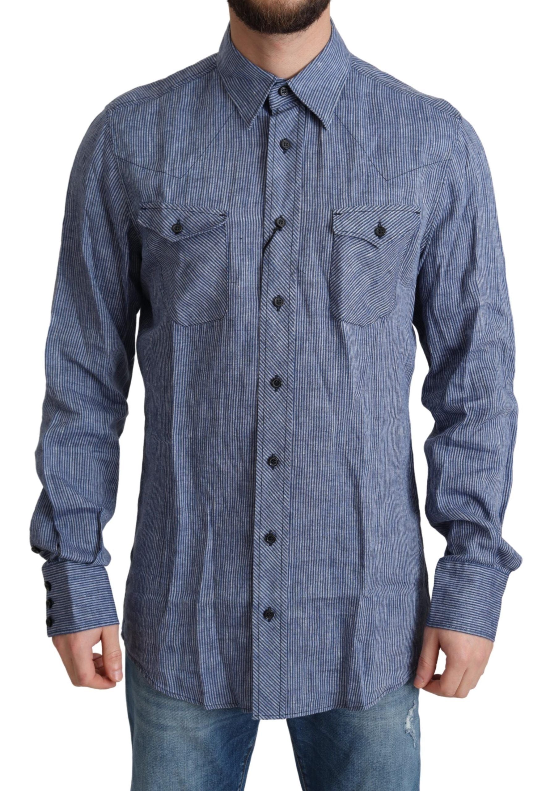 Dolce & Gabbana Blue Stripes Men Casual Button Down Shirt by Dolce & Gabbana