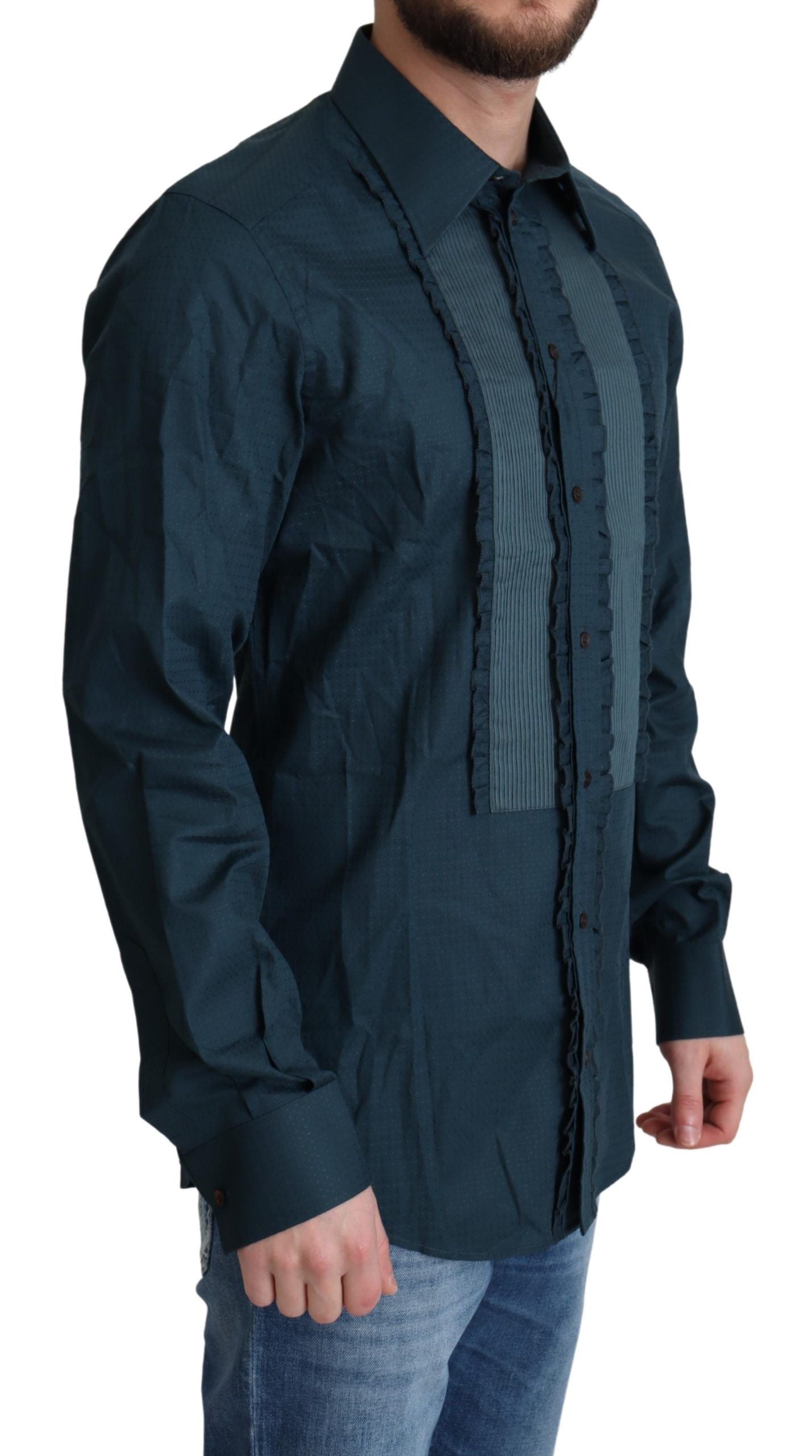 Dolce & Gabbana Blue Placket Cotton Dress Formal Shirt by Dolce & Gabbana