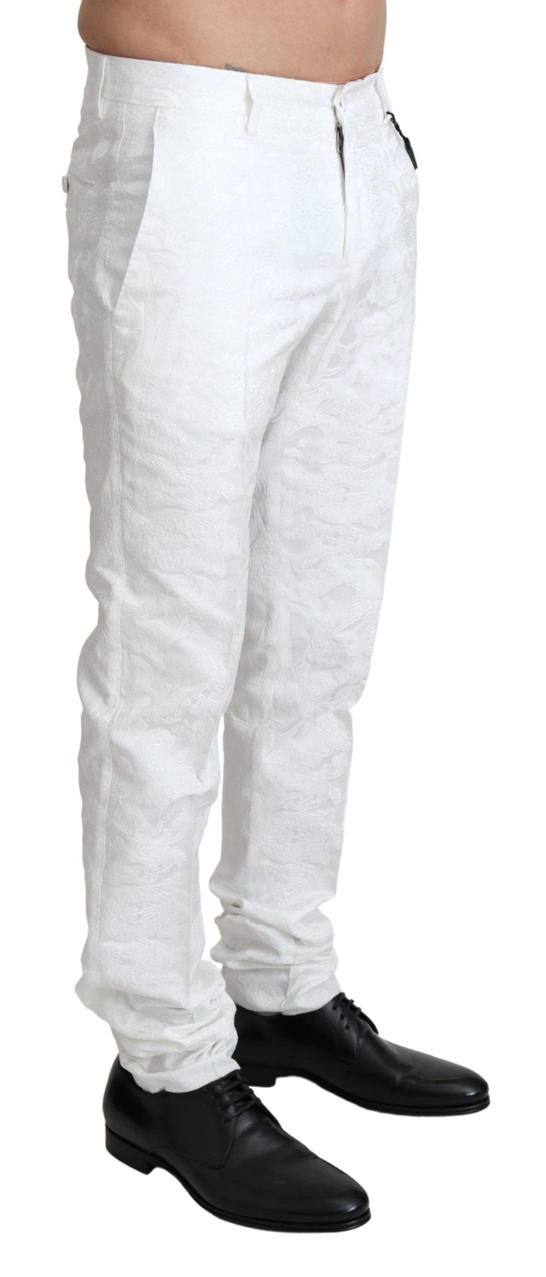 Dolce & Gabbana White Brocade Jaquard Dress Trouser Pants by Dolce & Gabbana