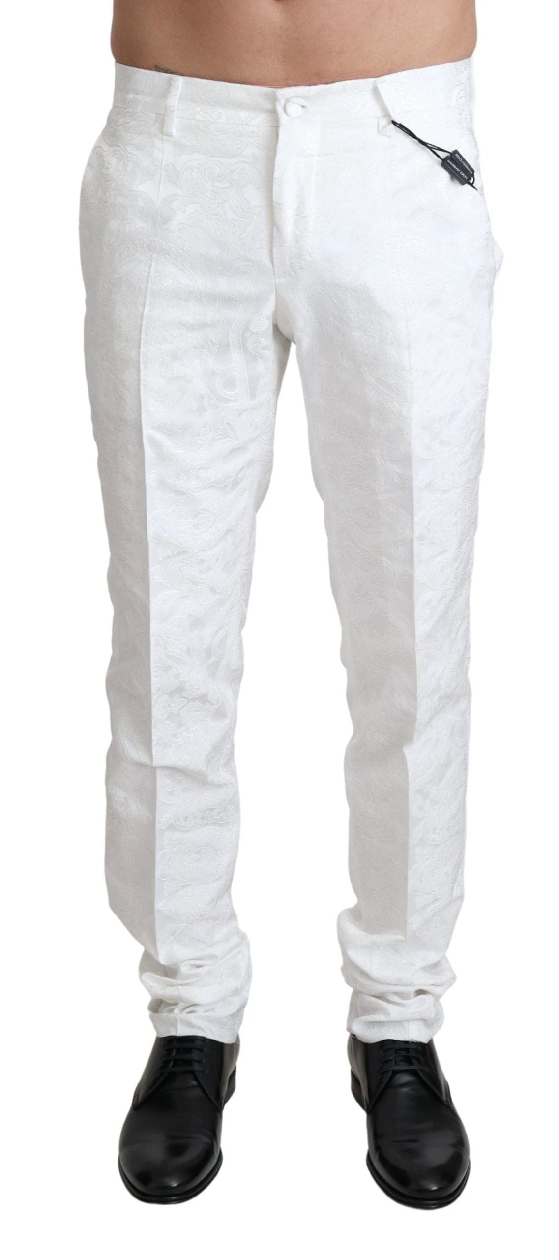 Dolce & Gabbana White Brocade Jaquard Dress Trouser Pants by Dolce & Gabbana