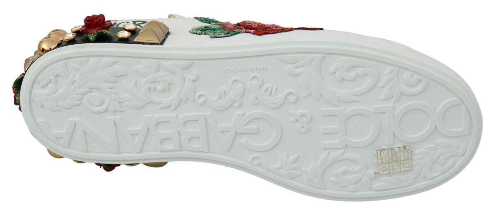 Dolce & Gabbana White Roses Sequined Crystal Womens Sneakers Shoes by Dolce & Gabbana