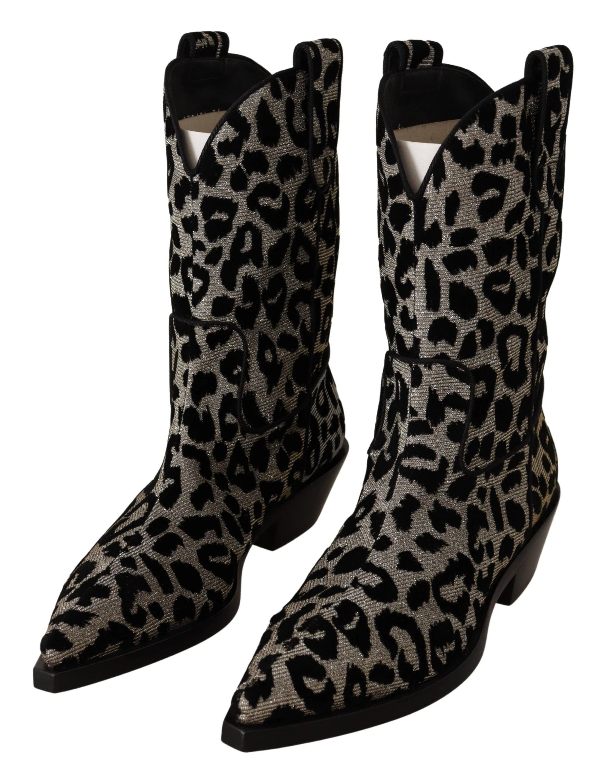 Dolce & Gabbana Gray Black Leopard Cowboy Boots Shoes by Dolce & Gabbana