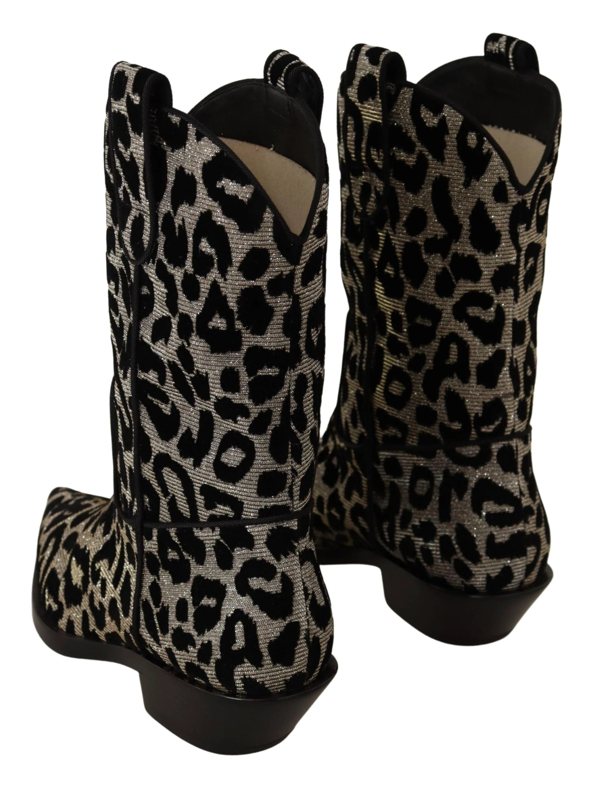Dolce & Gabbana Gray Black Leopard Cowboy Boots Shoes by Dolce & Gabbana