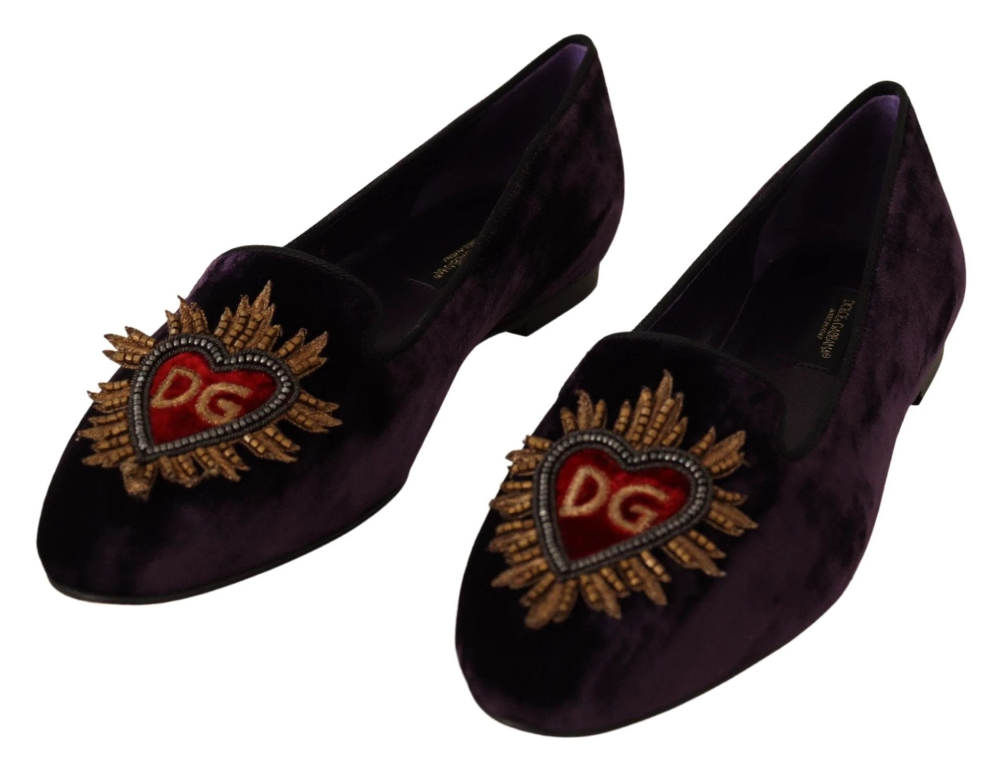 Dolce & Gabbana Purple Velvet DG Heart Loafers Flats Shoes by Dolce & Gabbana