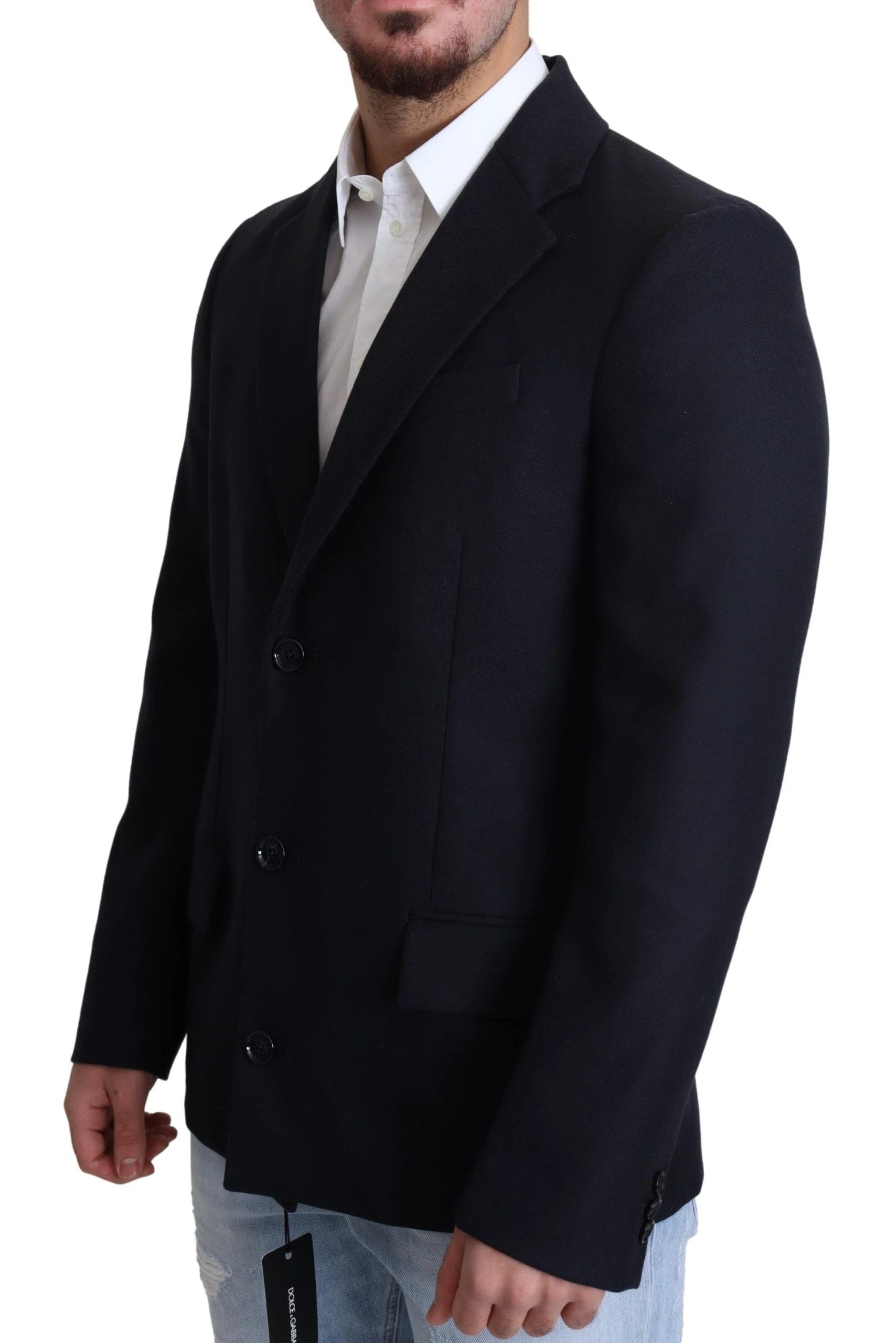 Dolce & Gabbana Dark Blue Wool Single Breasted Coat Jacket by Dolce & Gabbana