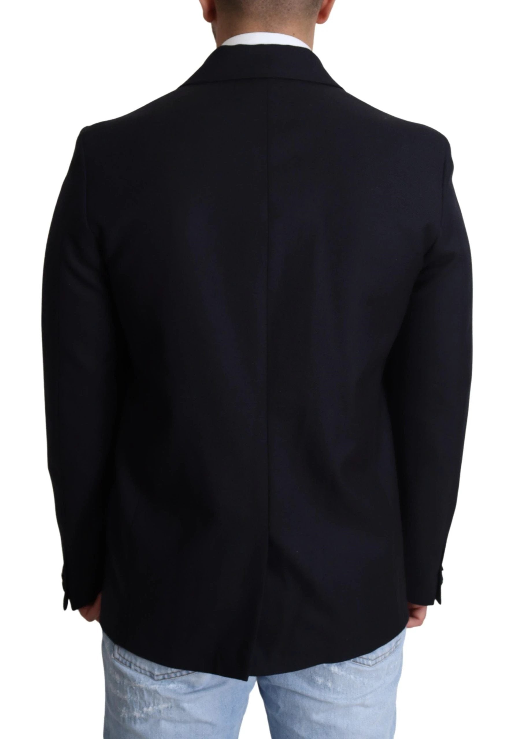 Dolce & Gabbana Dark Blue Wool Single Breasted Coat Jacket by Dolce & Gabbana