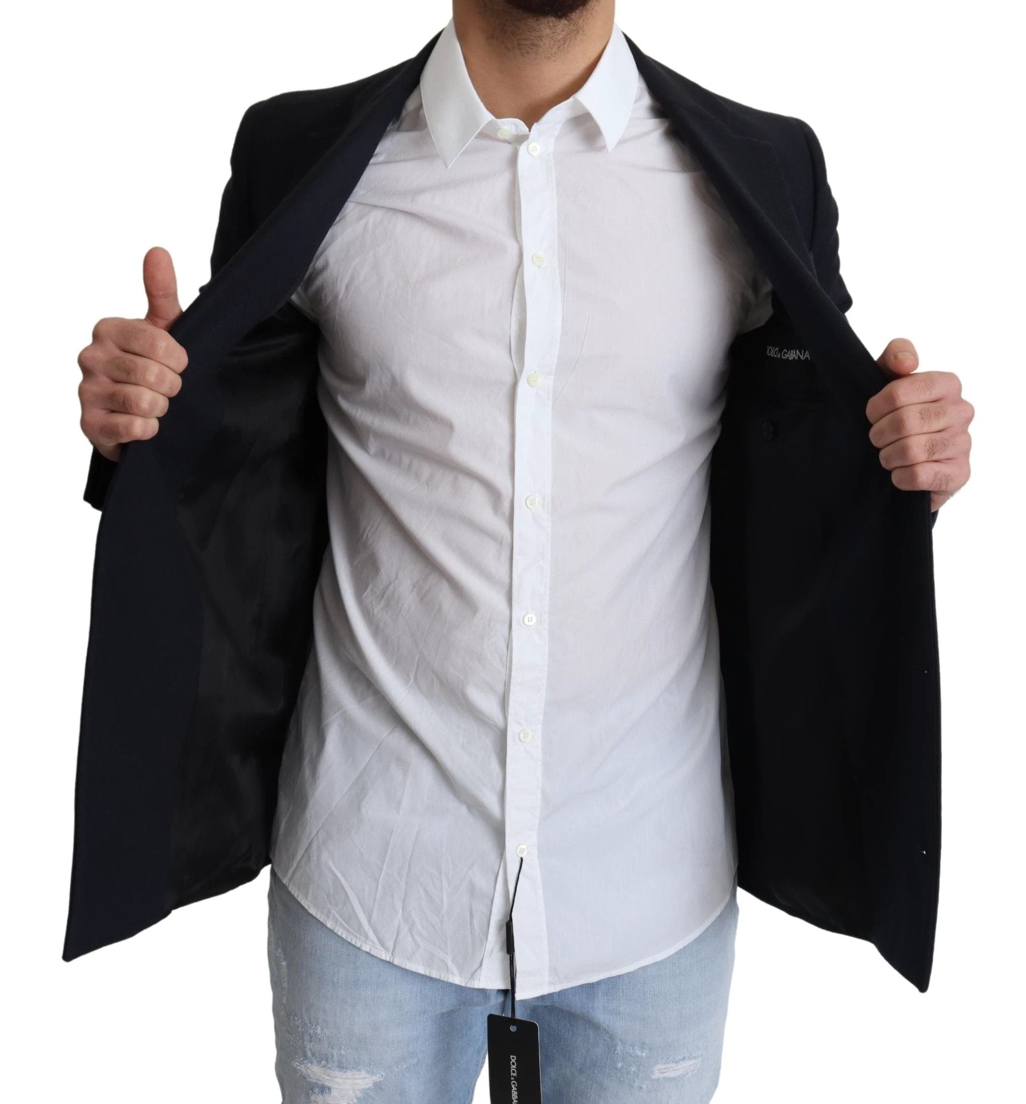 Dolce & Gabbana Dark Blue Wool Single Breasted Coat Jacket by Dolce & Gabbana