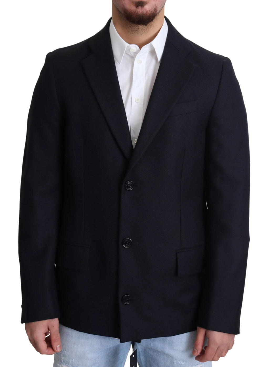 Dolce & Gabbana Dark Blue Wool Single Breasted Coat Jacket by Dolce & Gabbana
