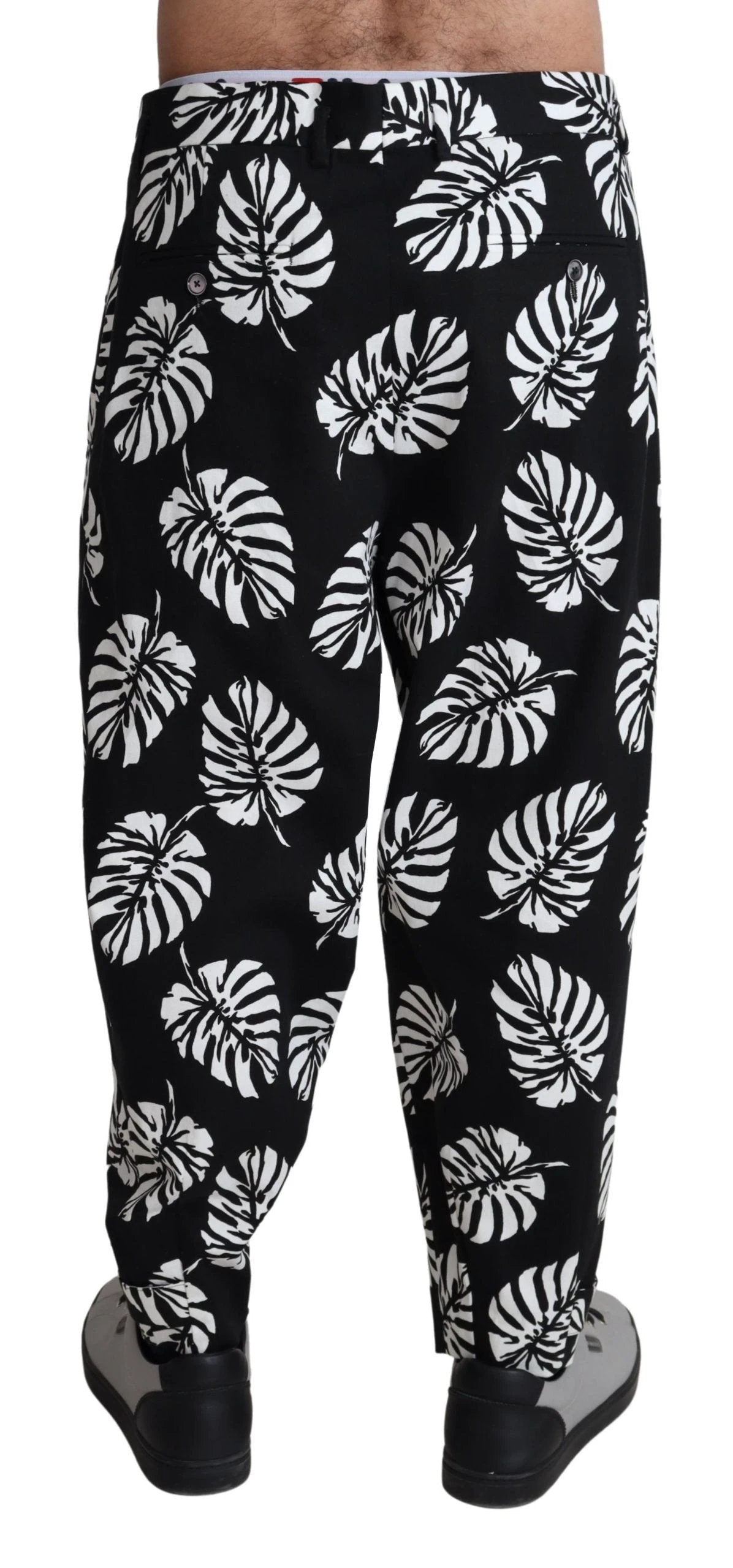 Dolce & Gabbana Black Leaf Cotton Stretch Trouser Pants Pants by Dolce & Gabbana