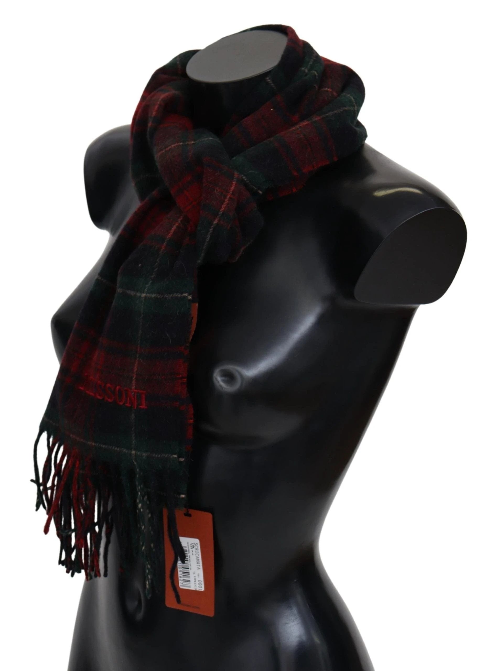 Missoni Black Red Check Wool Unisex Neck Wrap Fringes Scarf by Missoni