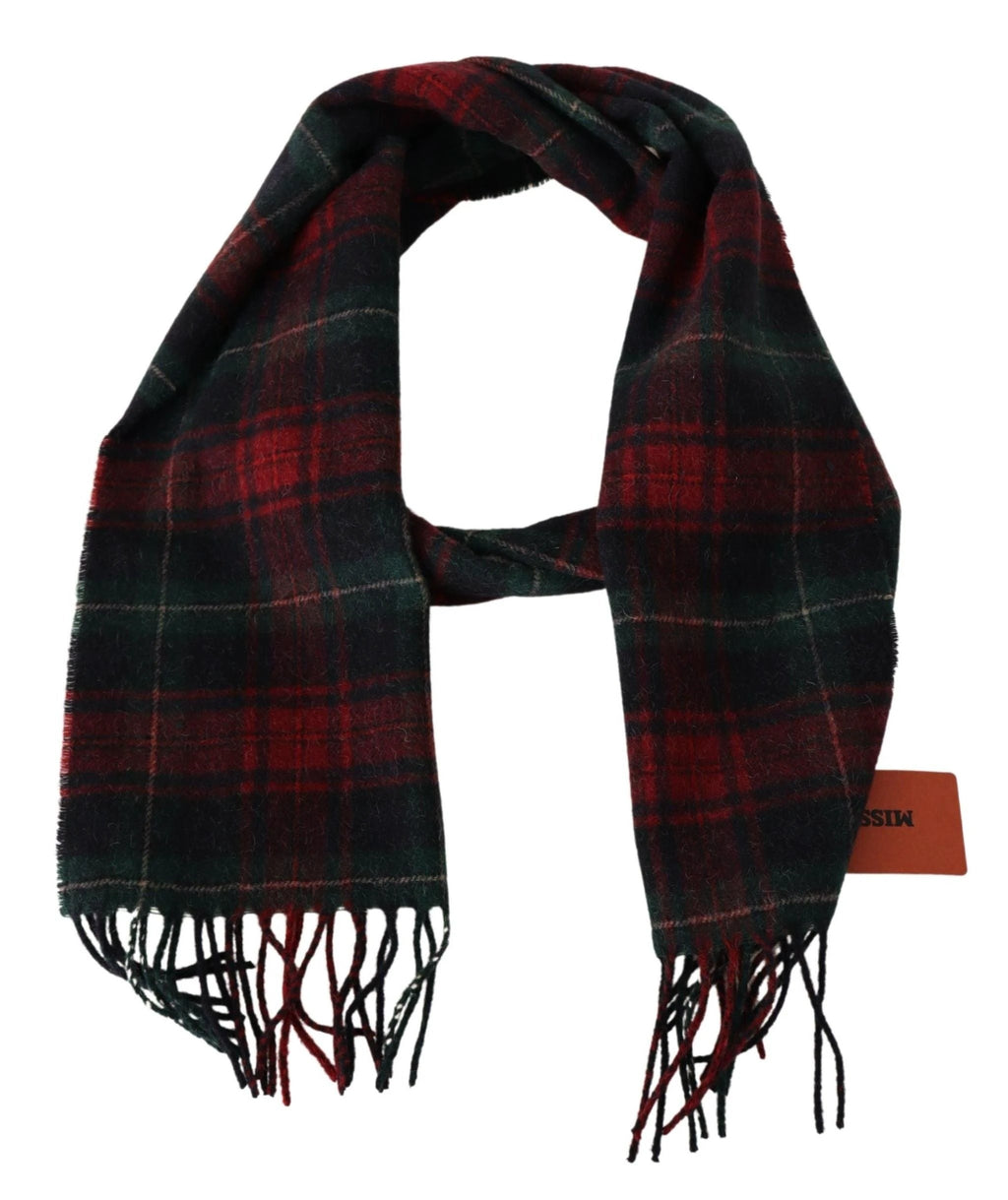 Missoni Black Red Check Wool Unisex Neck Wrap Fringes Scarf by Missoni