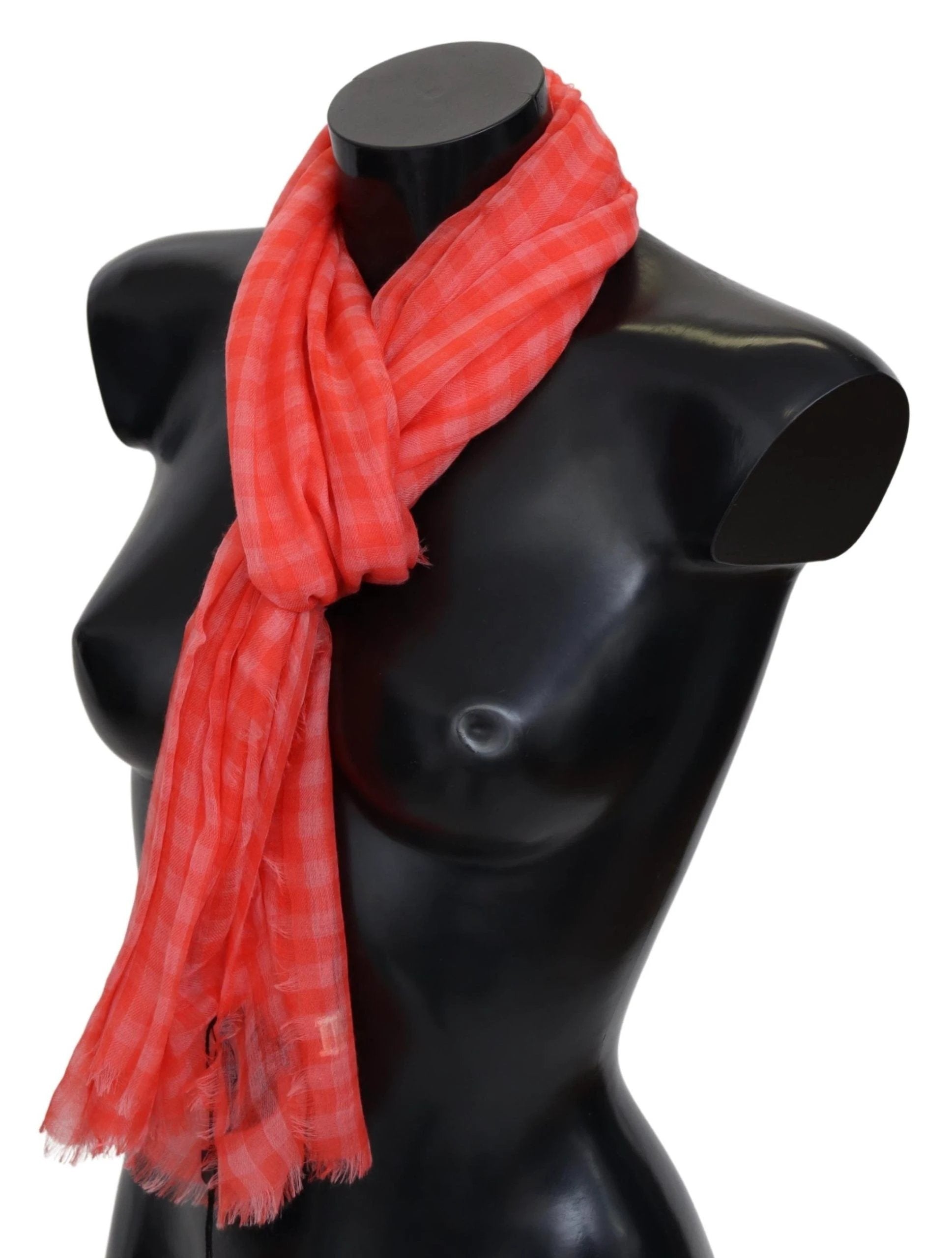 Missoni Orange Check Cashmere Unisex Wrap Fringes Scarf by Missoni