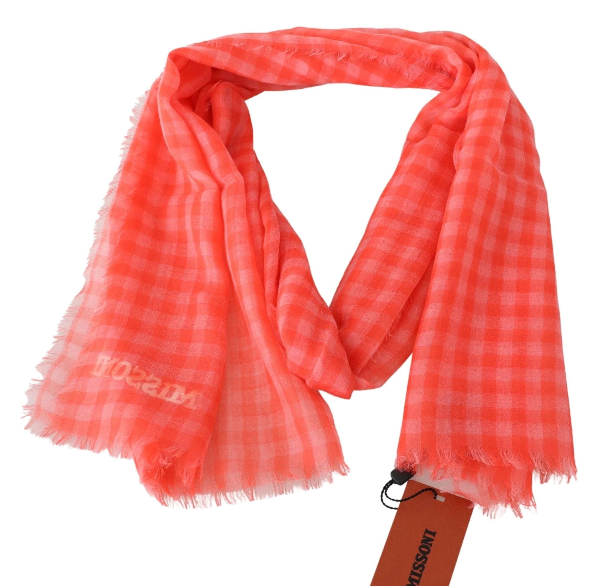 Missoni Orange Check Cashmere Unisex Wrap Fringes Scarf by Missoni