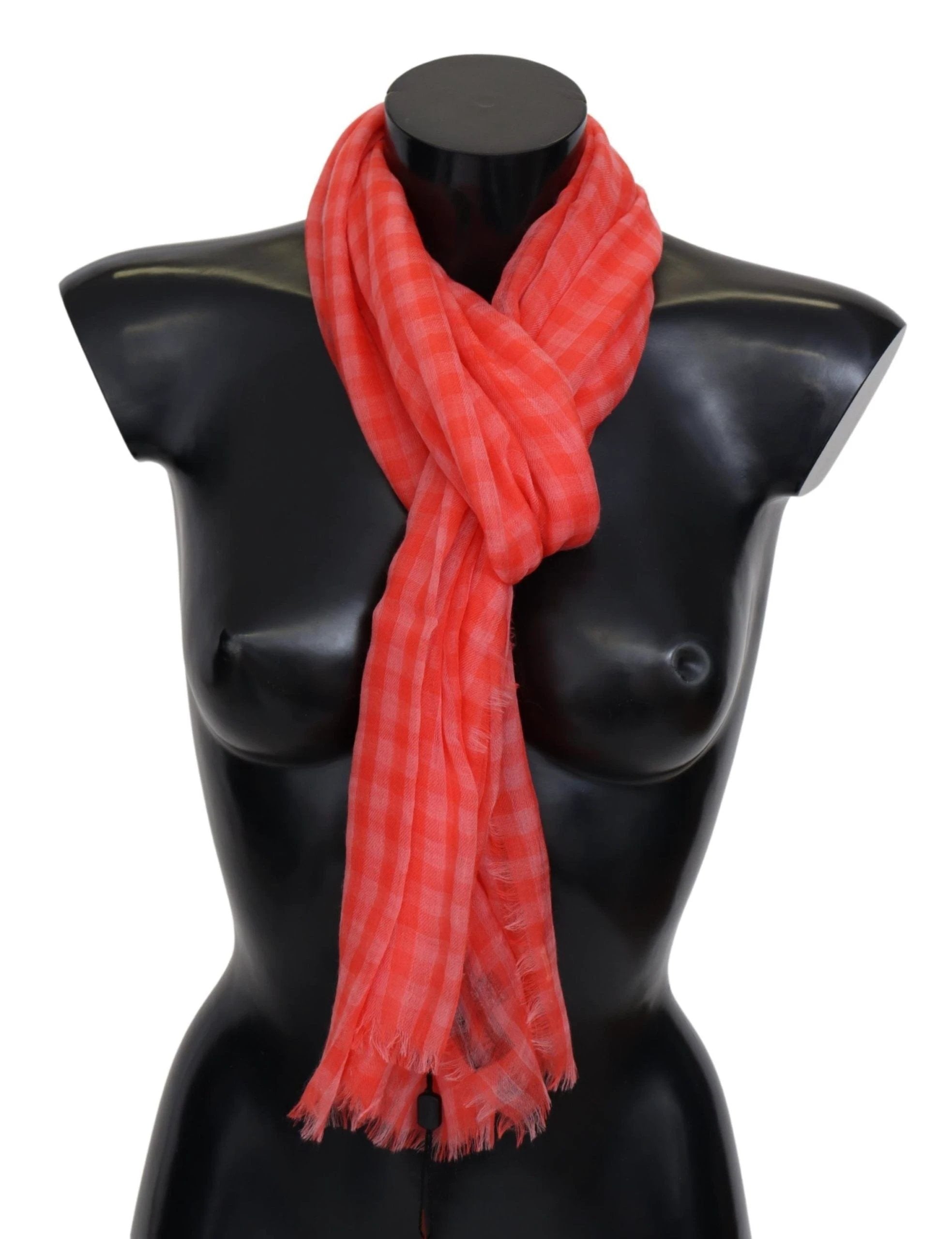 Missoni Orange Check Cashmere Unisex Wrap Fringes Scarf by Missoni