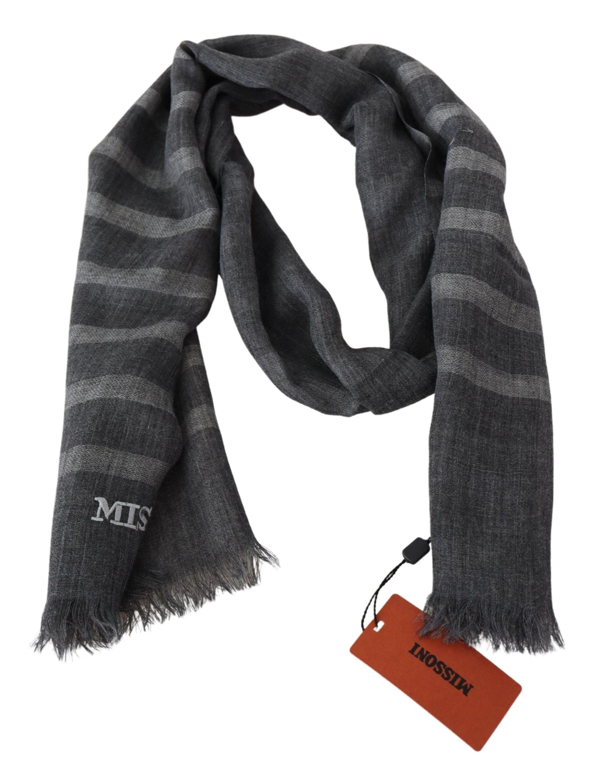Missoni Gray Striped Wool Unisex Neck Wrap Fringes Scarf by Missoni