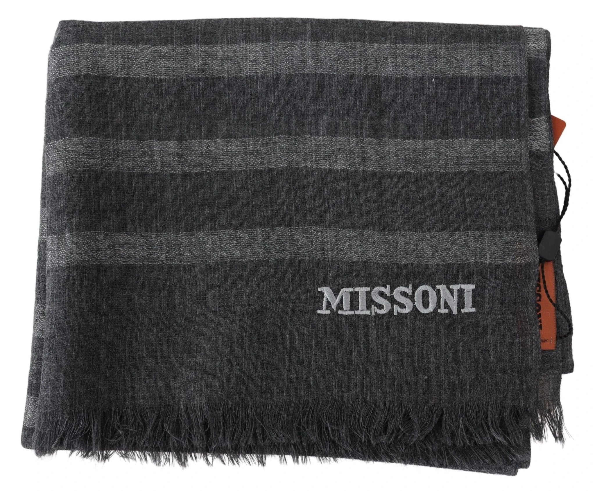 Missoni Gray Striped Wool Unisex Neck Wrap Fringes Scarf by Missoni
