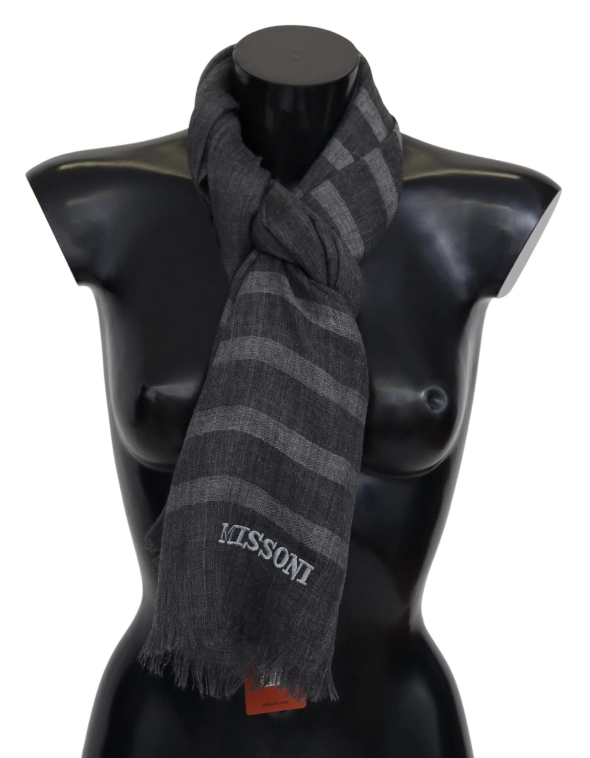 Missoni Gray Striped Wool Unisex Neck Wrap Fringes Scarf by Missoni