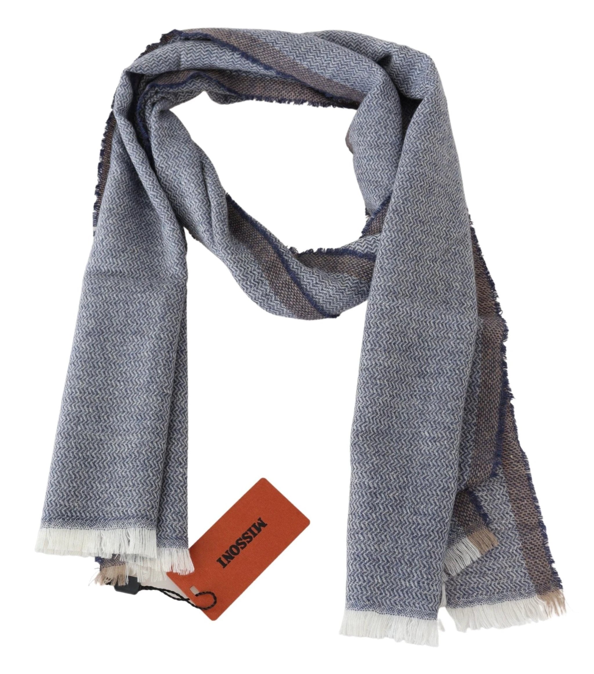 Missoni Gray Striped Wool Unisex Neck Wrap Fringes Scarf by Missoni