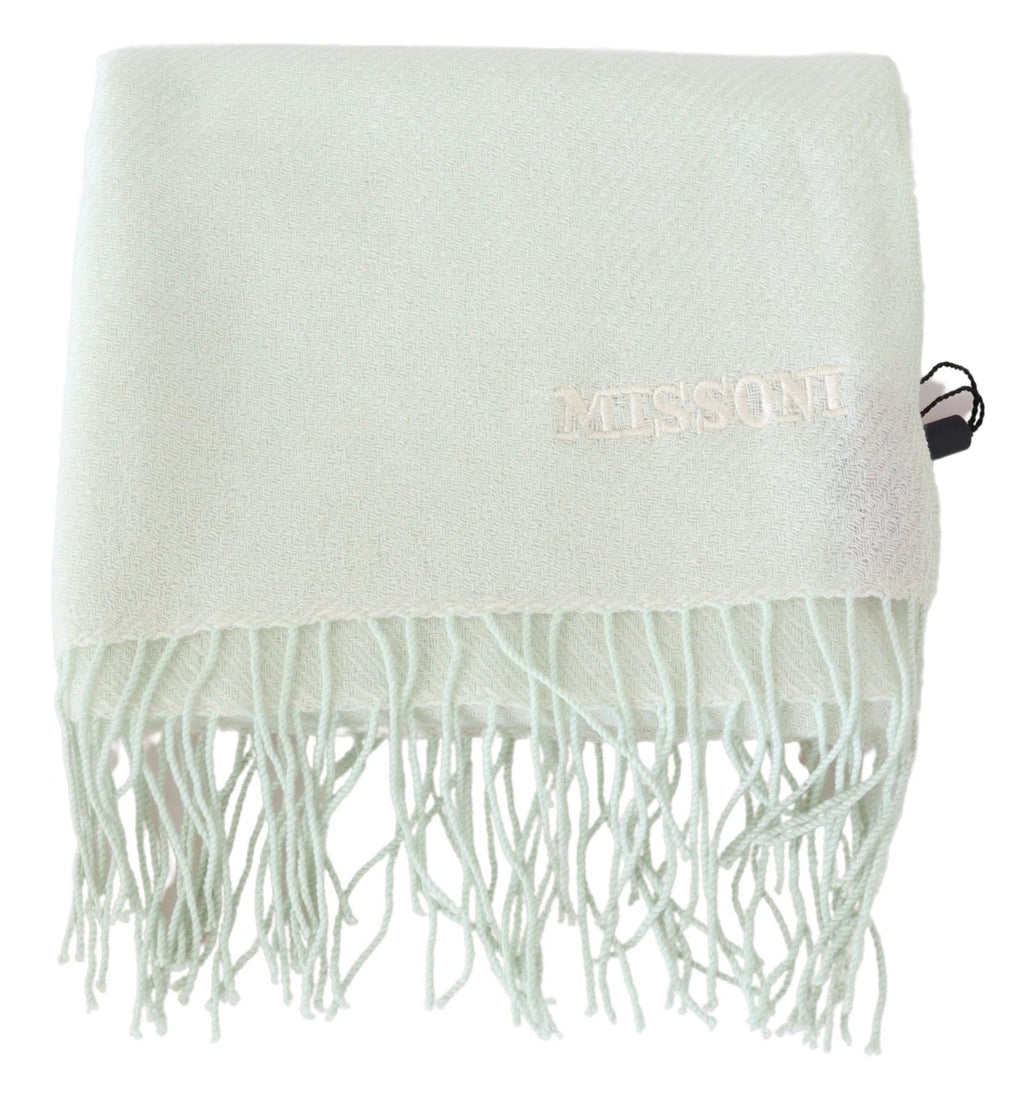 Écharpe unisexe Missoni en cachemire vert clair à motifs et franges