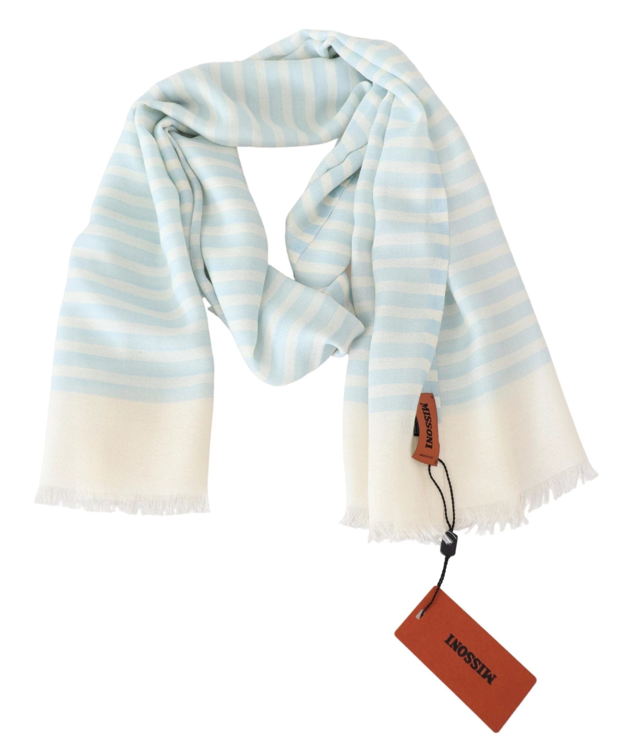 Missoni Blue White Lined Cashmere Unisex Wrap Scarf by Missoni