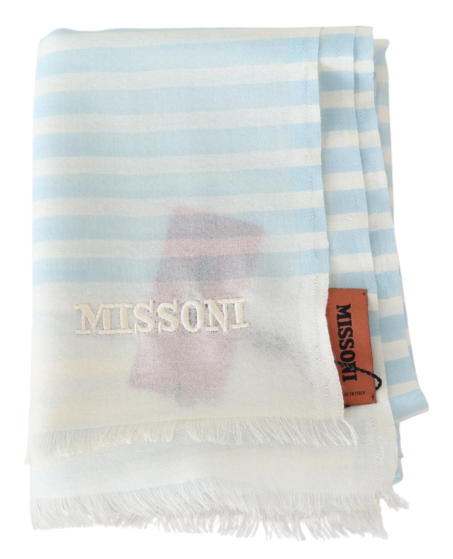 Missoni Blue White Lined Cashmere Unisex Wrap Scarf by Missoni