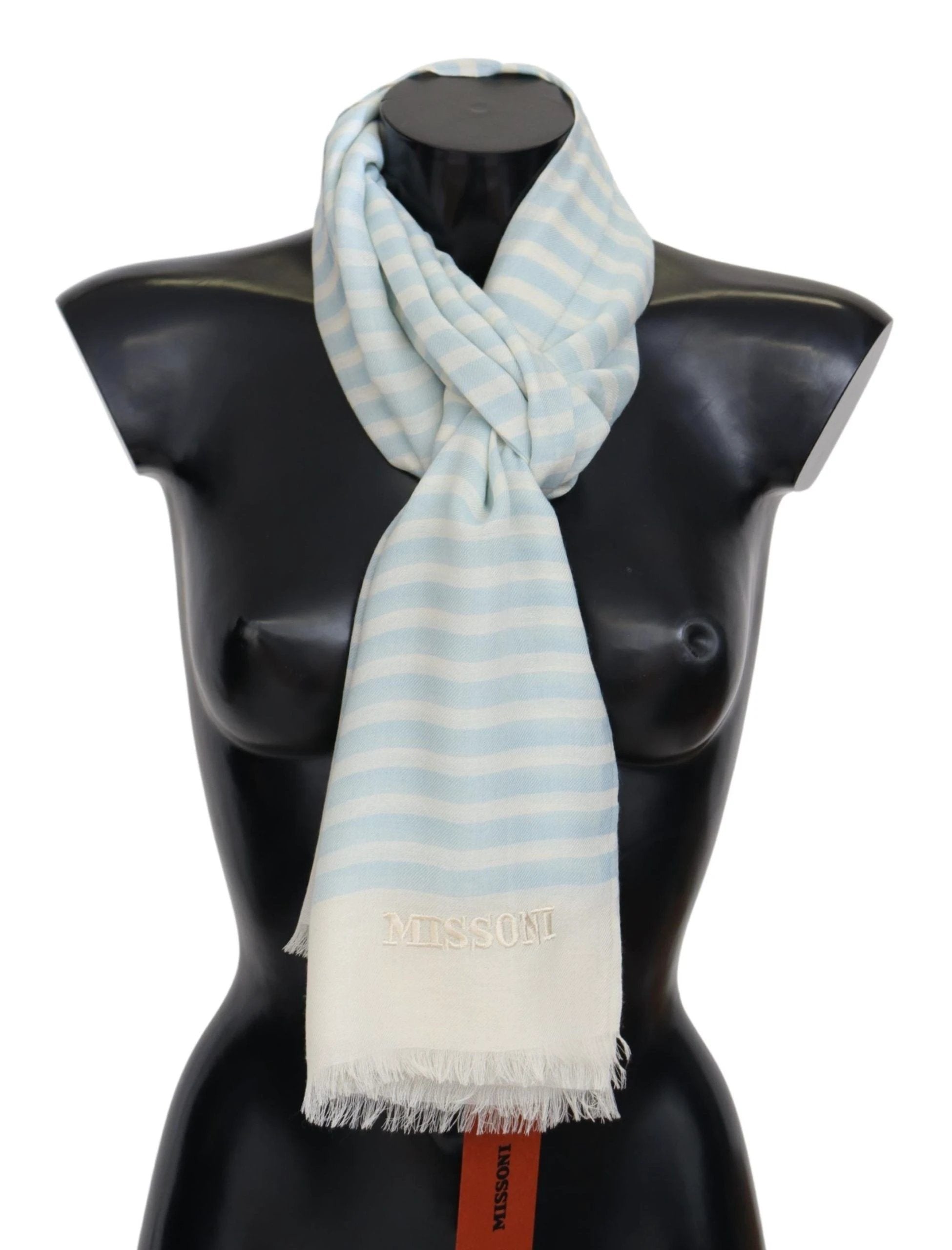Missoni Blue White Lined Cashmere Unisex Wrap Scarf by Missoni