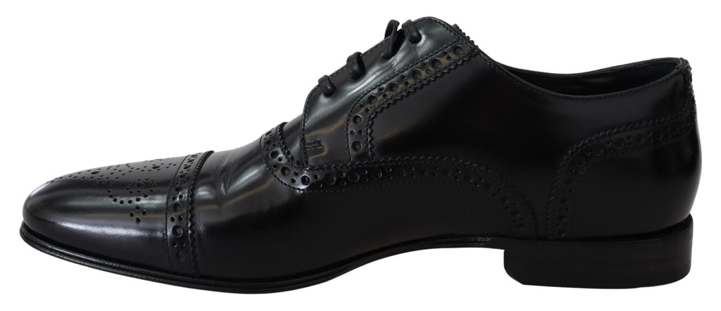 Dolce & Gabbana Black Leather Men Derby Formal Loafers Shoes by Dolce & Gabbana
