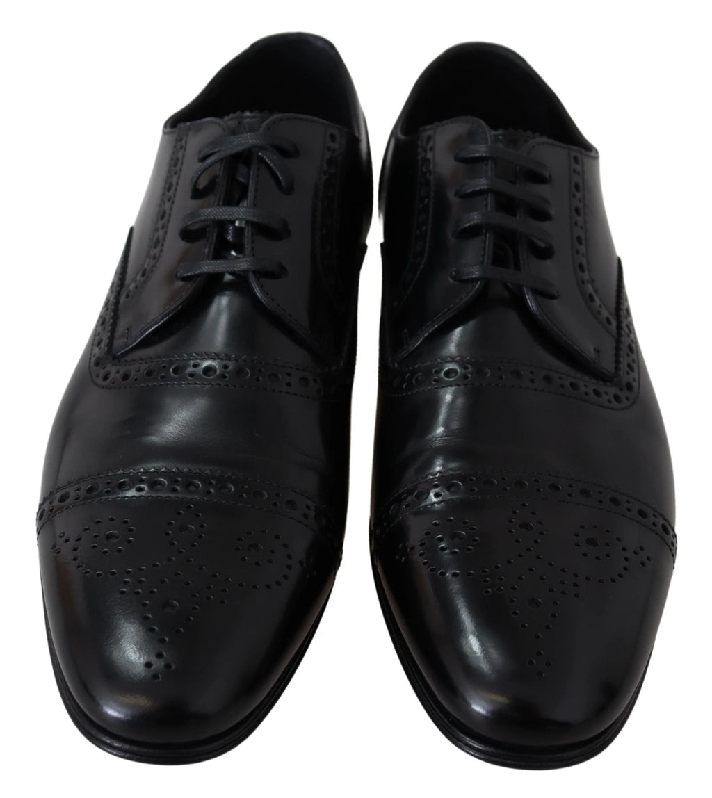 Dolce & Gabbana Black Leather Men Derby Formal Loafers Shoes by Dolce & Gabbana