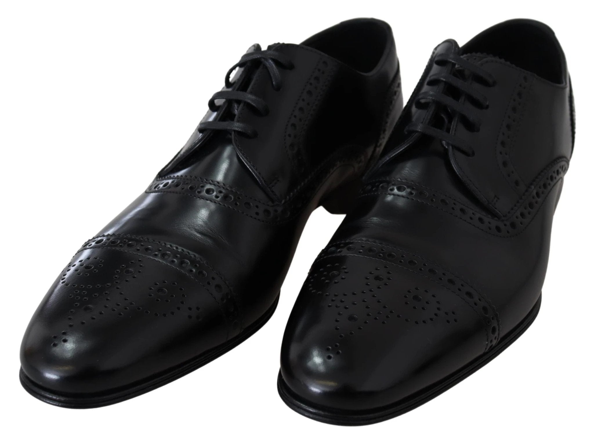 Dolce & Gabbana Black Leather Men Derby Formal Loafers Shoes by Dolce & Gabbana