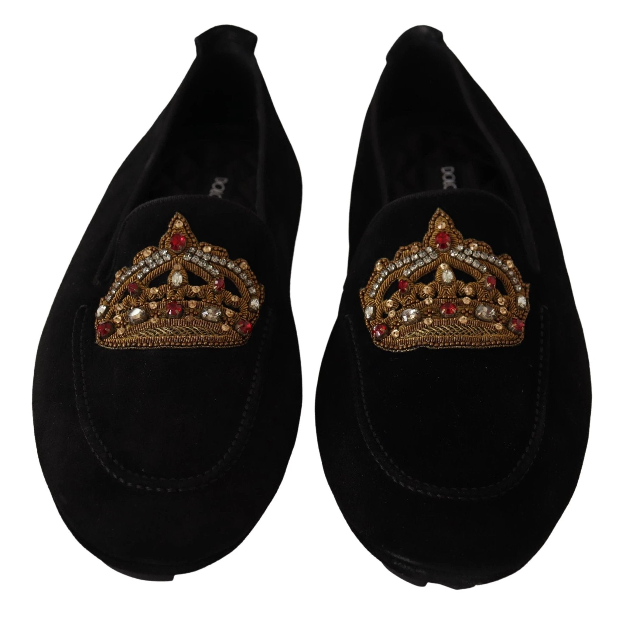 Dolce & Gabbana Black Leather Crystal Gold Crown Loafers Shoes by Dolce & Gabbana