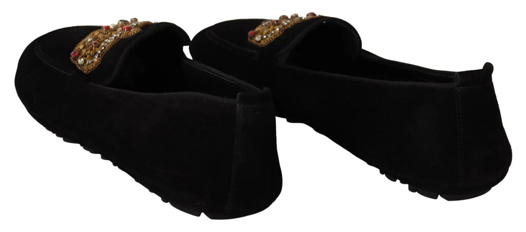 Dolce & Gabbana Black Leather Crystal Gold Crown Loafers Shoes by Dolce & Gabbana