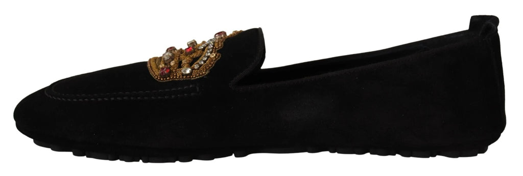 Dolce & Gabbana Black Leather Crystal Gold Crown Loafers Shoes by Dolce & Gabbana