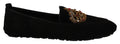 Dolce & Gabbana Black Leather Crystal Gold Crown Loafers Shoes by Dolce & Gabbana