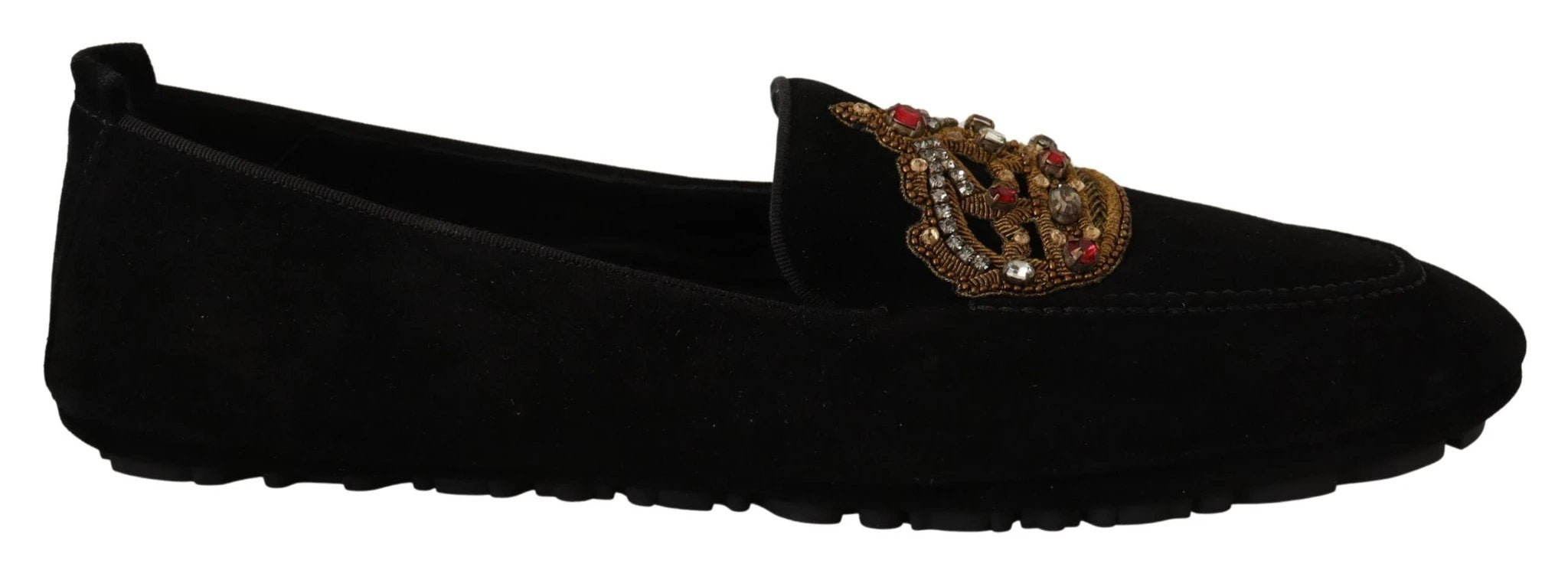 Dolce & Gabbana Black Leather Crystal Gold Crown Loafers Shoes by Dolce & Gabbana