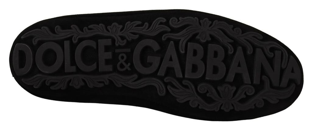 Dolce & Gabbana Black Leather Crystal Gold Crown Loafers Shoes by Dolce & Gabbana